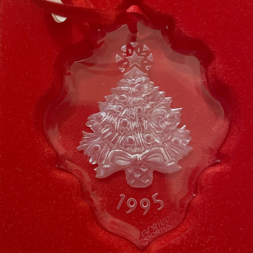 Gorham Annual Crystal Christmas Tree 1995 Made In Germany Red Ribbon For Hanging